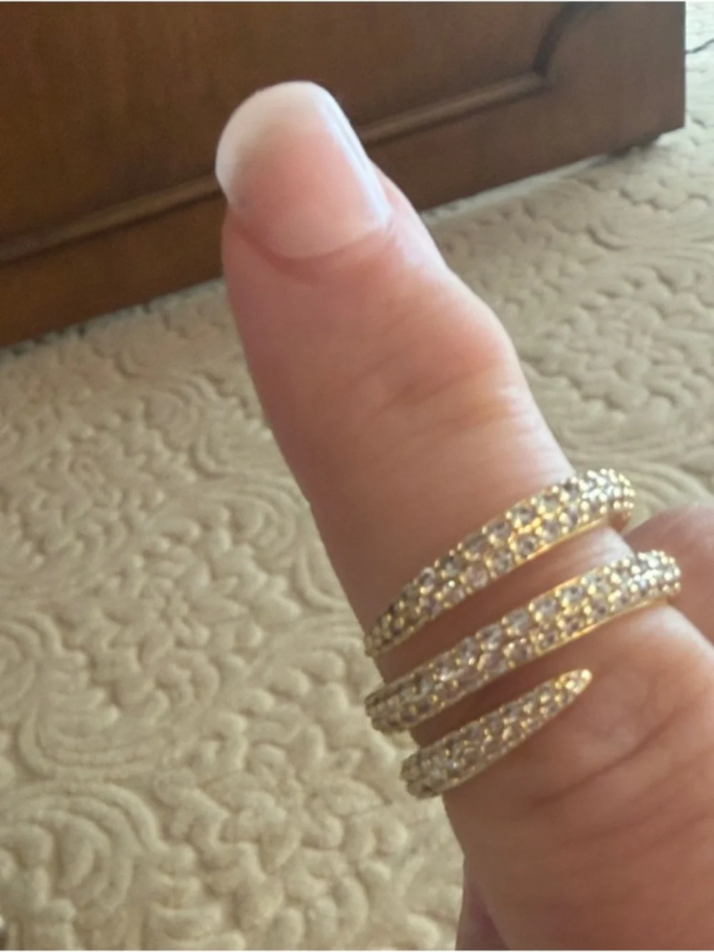 Gold plated Triple Row Pavé Crystal Open Ring - Women Jewelry size 9. New!